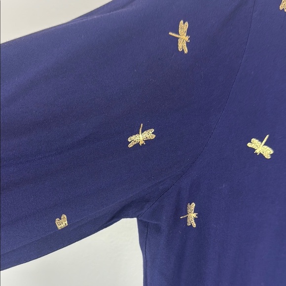 Luna Moon Dragonfly Embroidered Blue Button Down Tunic Size Large - Picture 4 of 12